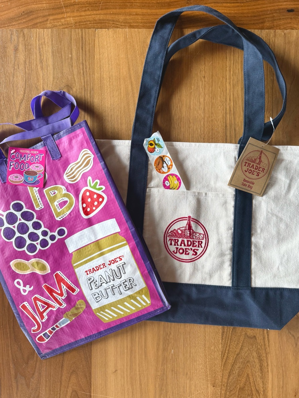 (2) LARGE Navy Trader Joe’s Canvas Tote Bags 🎁  + TJ Poly Bag 📬 SHIPS FAST! - Picture 3 of 9